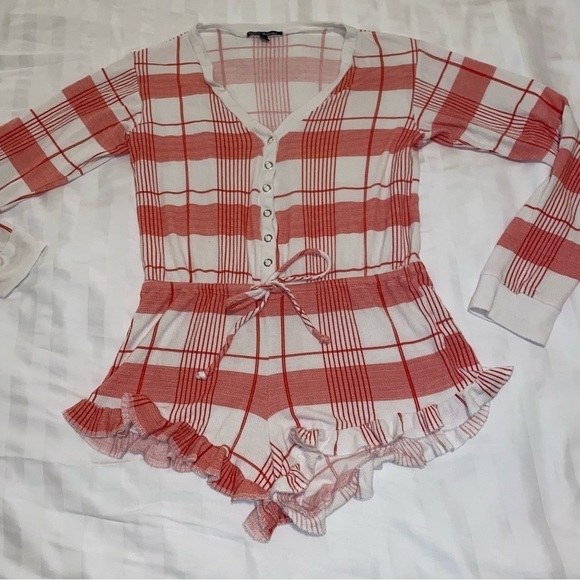 Wildfox Couture Red Thermal Plaid Romper - Picture 3 of 9